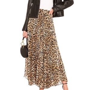 Alice and Olivia Pleated Leopard Shimmer Maxi Skirt